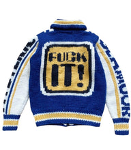 Load image into Gallery viewer, Hysteric Glamour - "Fuck It" Blue Cowichan Knit Cardigan