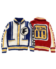 Load image into Gallery viewer, Hysteric Glamour - &quot;Fuck It&quot; Blue Cowichan Knit Cardigan
