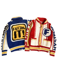 Load image into Gallery viewer, Hysteric Glamour - &quot;Fuck It&quot; Blue Cowichan Knit Cardigan

